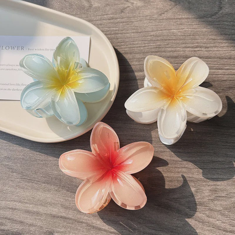 3x Grote Boho Bloemen Haarclips Acryl - Gradient Kleuren & Hawaii Stijl Haaraccessoires voor Dames