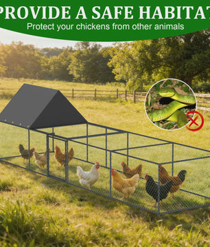 Ruime Metalen Kippenren 319cm - Walk-in Kippenhok met Dak en Nylon Netting