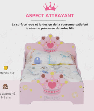 Roze Prinsessen Kinderbed 140x70 cm met Kroon Design - MDF Hout