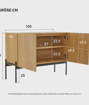 Stijlvol Houten Dressoir met 2 Deuren, 3 Lades en Metalen Poten - 140cm Breed
