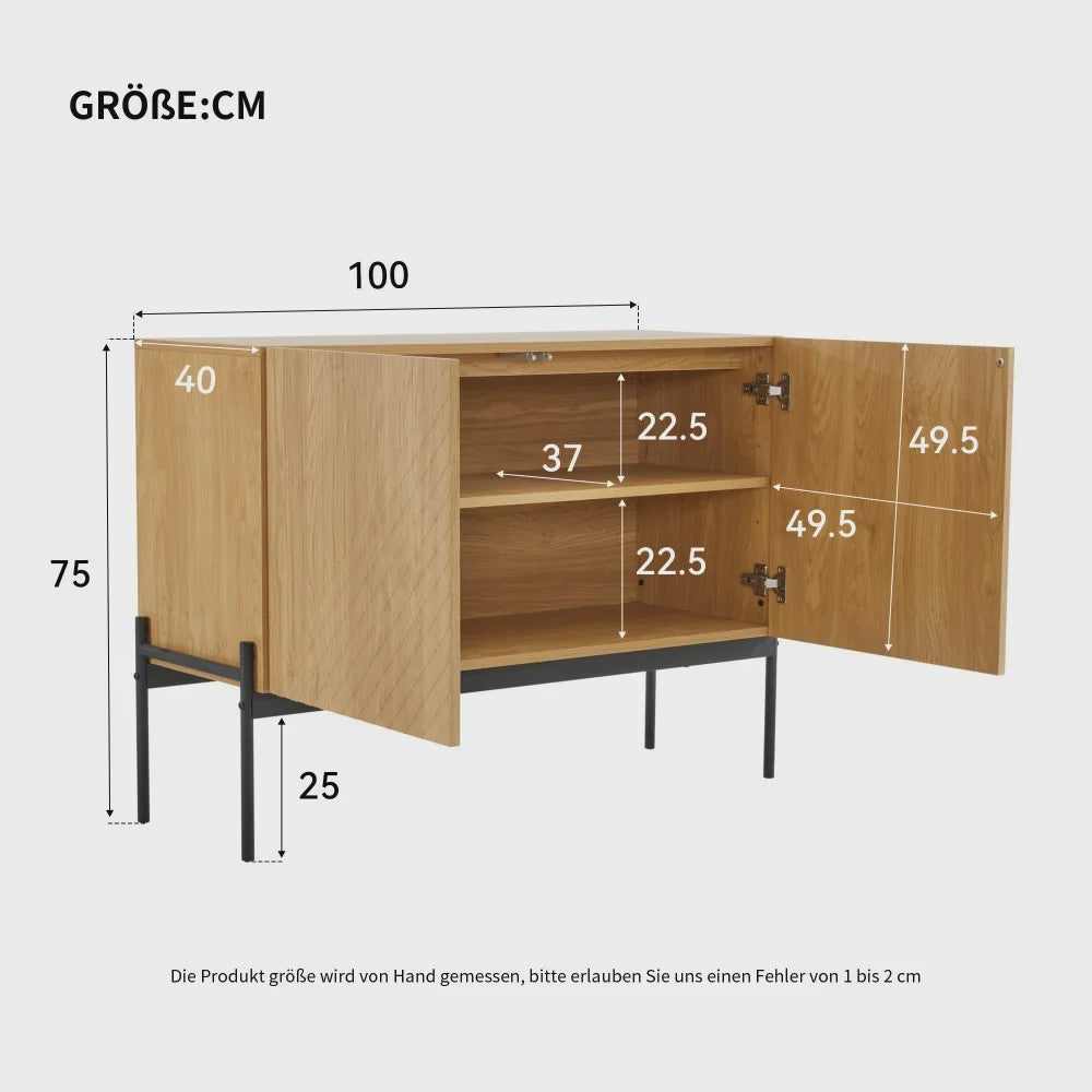 Stijlvol Houten Dressoir met 2 Deuren, 3 Lades en Metalen Poten - 140cm Breed