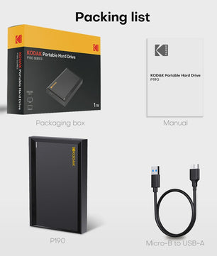 KODAK P190 Externe Harde Schijf 500GB/1TB - USB 3.0 Draagbare Opslag voor PC & Laptop