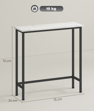 Smalle Hal Console Tafel met Marmerlook en Zwart Metaal Frame - 75x24x76 cm