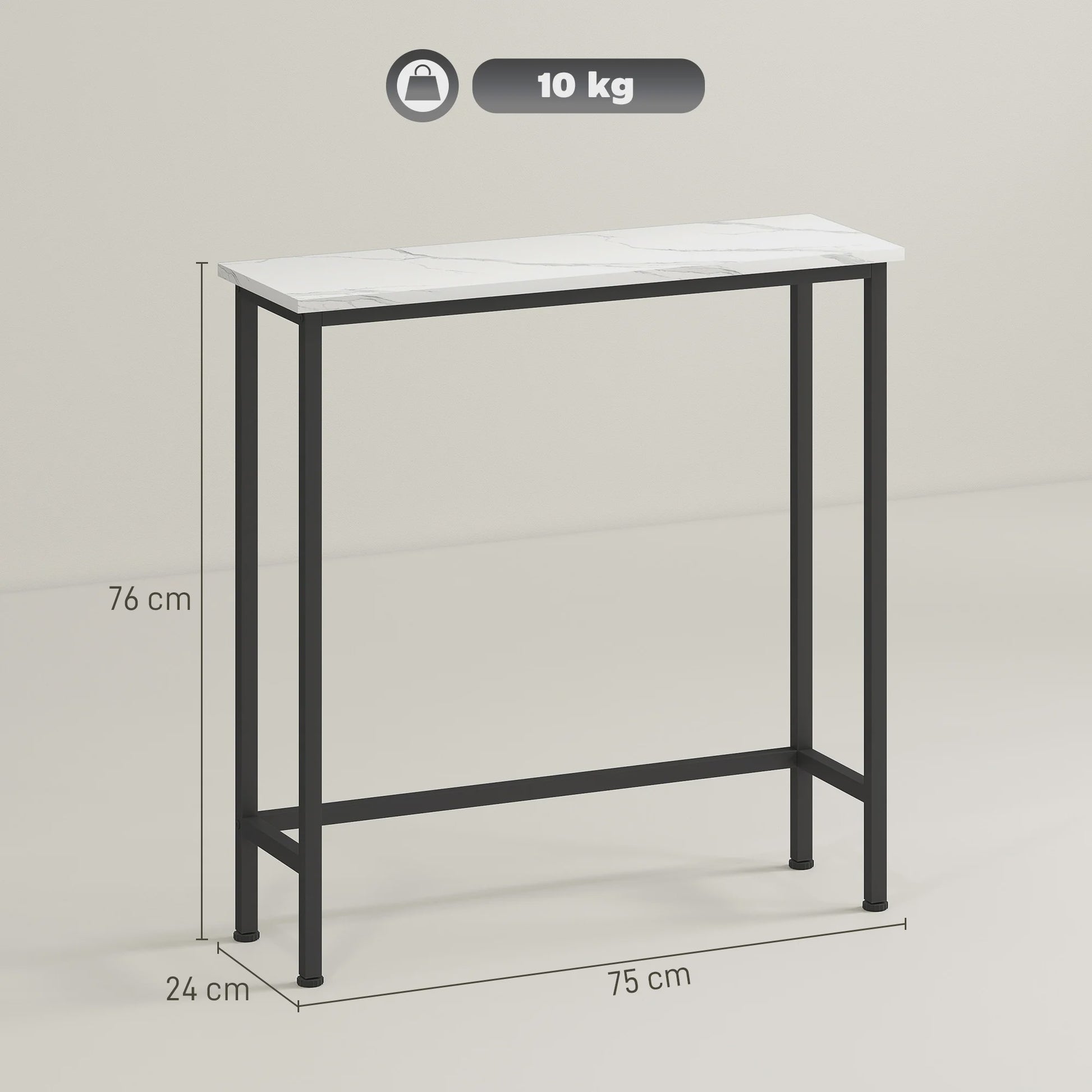 Smalle Hal Console Tafel met Marmerlook en Zwart Metaal Frame - 75x24x76 cm