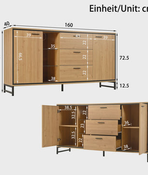 Modern Dressoir Zwart met Houtlook - 3 Lades & Opbergruimte
