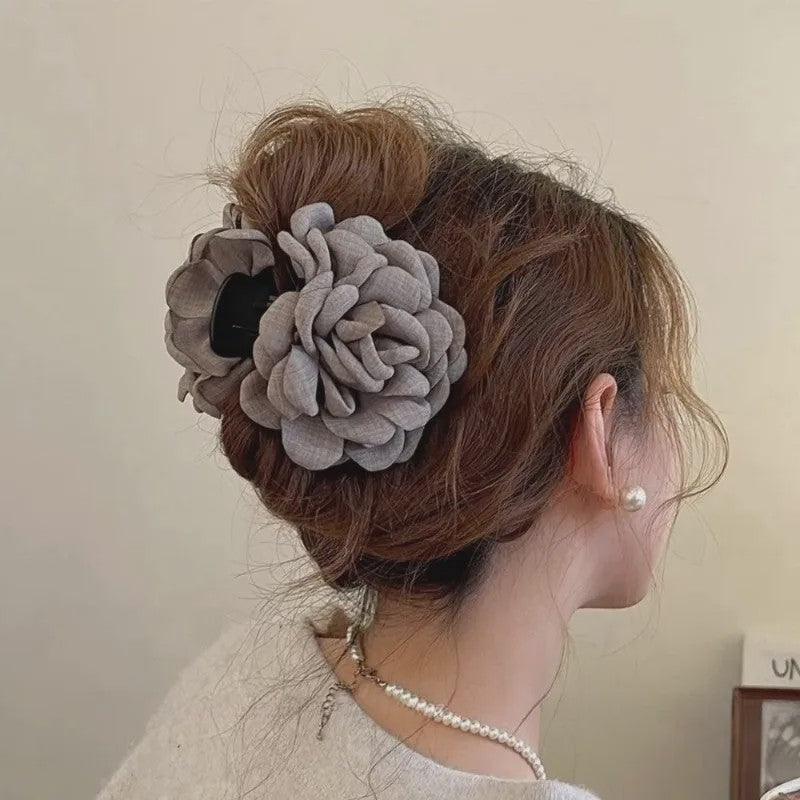Bloem Haarclip Dames - Katoen Stof Rozen Klip - Medium Maat - Koreaanse Stijl Haarsieraad