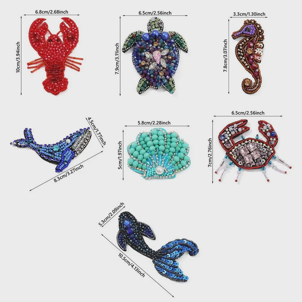Handgemaakte Kralen Patches Zee Dieren - DIY Naaiaccessoires voor Kleding & Knutselprojecten