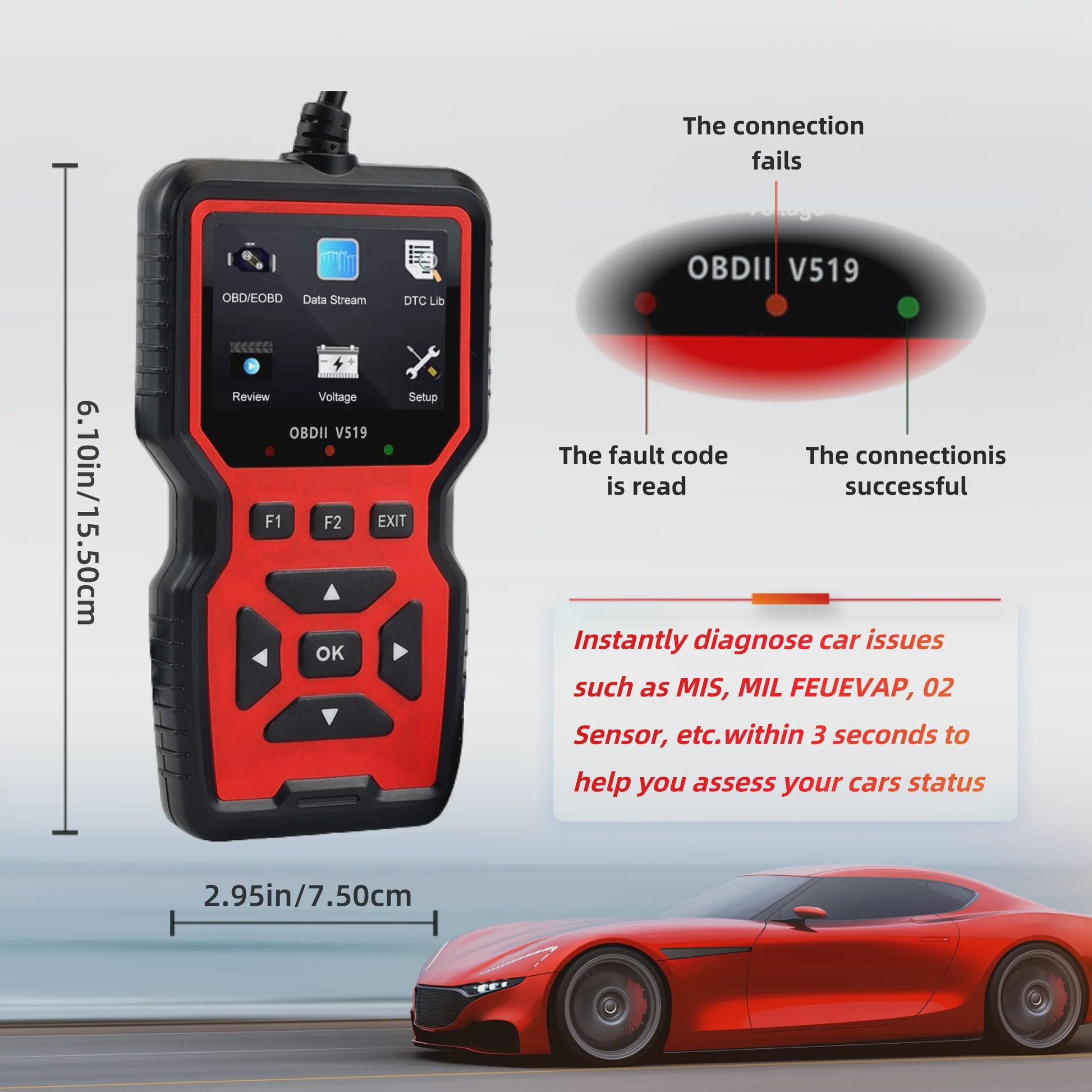 V519 OBD2 Autodiagnose Scanner Tool met Kleurenscherm voor Motorgezondheidscontrole