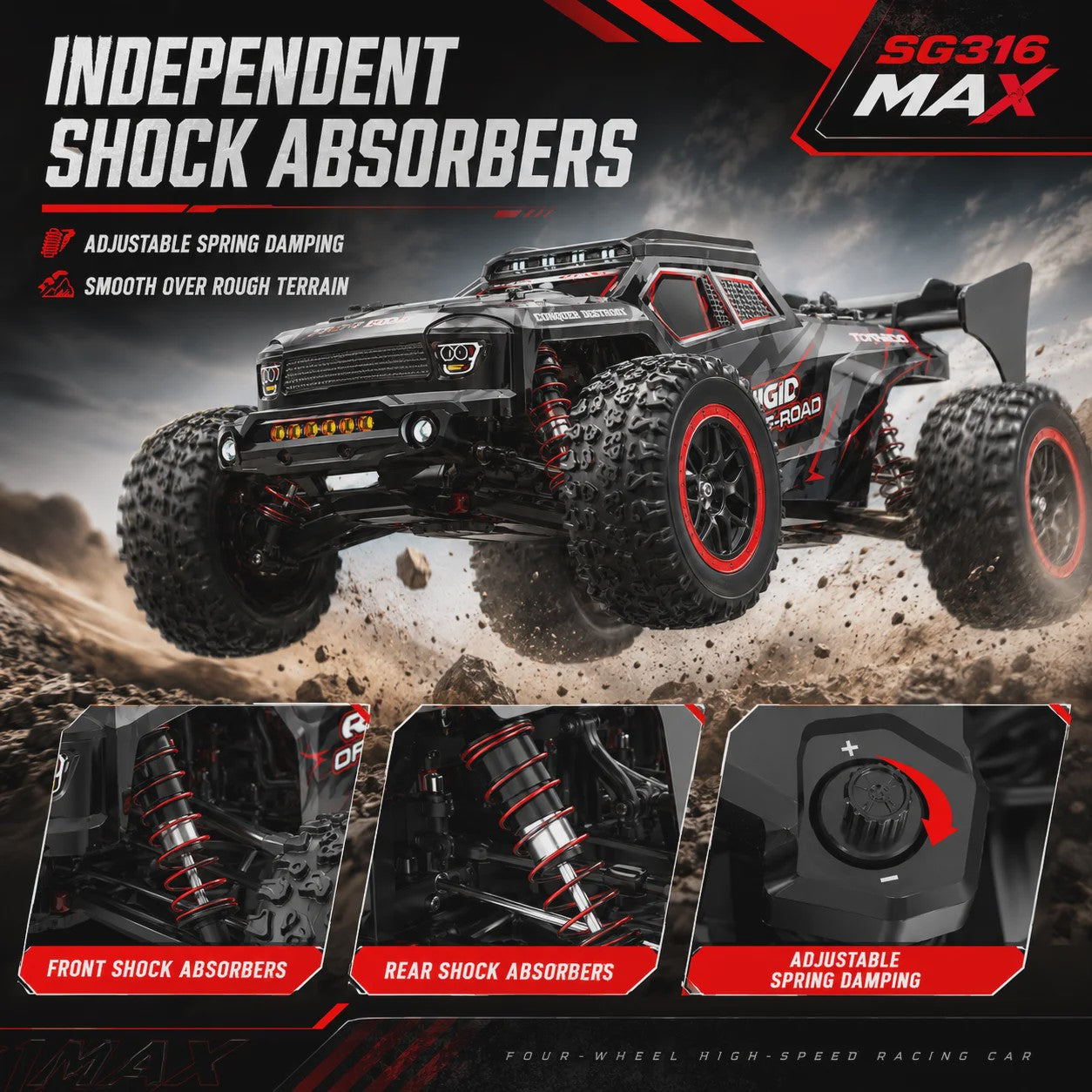 RC Crossauto 80 km/u - 1/16 4x4 Off-road Truck met LED Verlichting & 2.4G Afstandsbediening