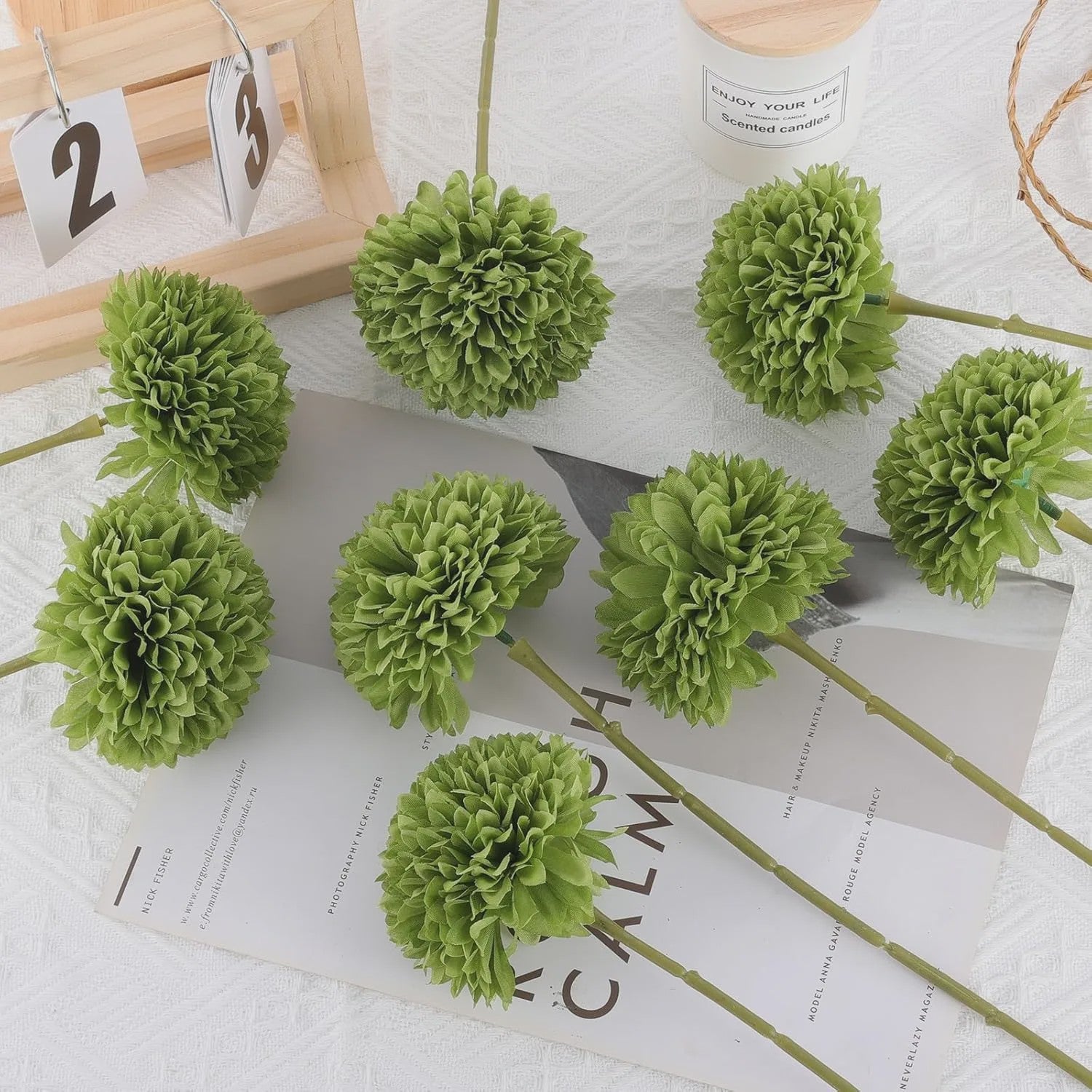 12x Kunst Bolchrysanten Groen - Decoratieve Kunstbloemen voor Huis & Feest