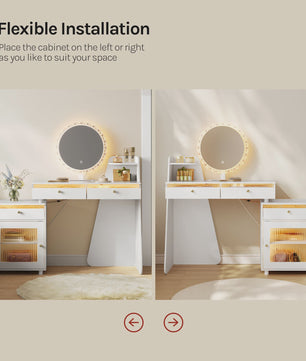 Moderne Kaptafel met LED Spiegel, 3 Lades en Verplaatsbaar Kastje - Wit
