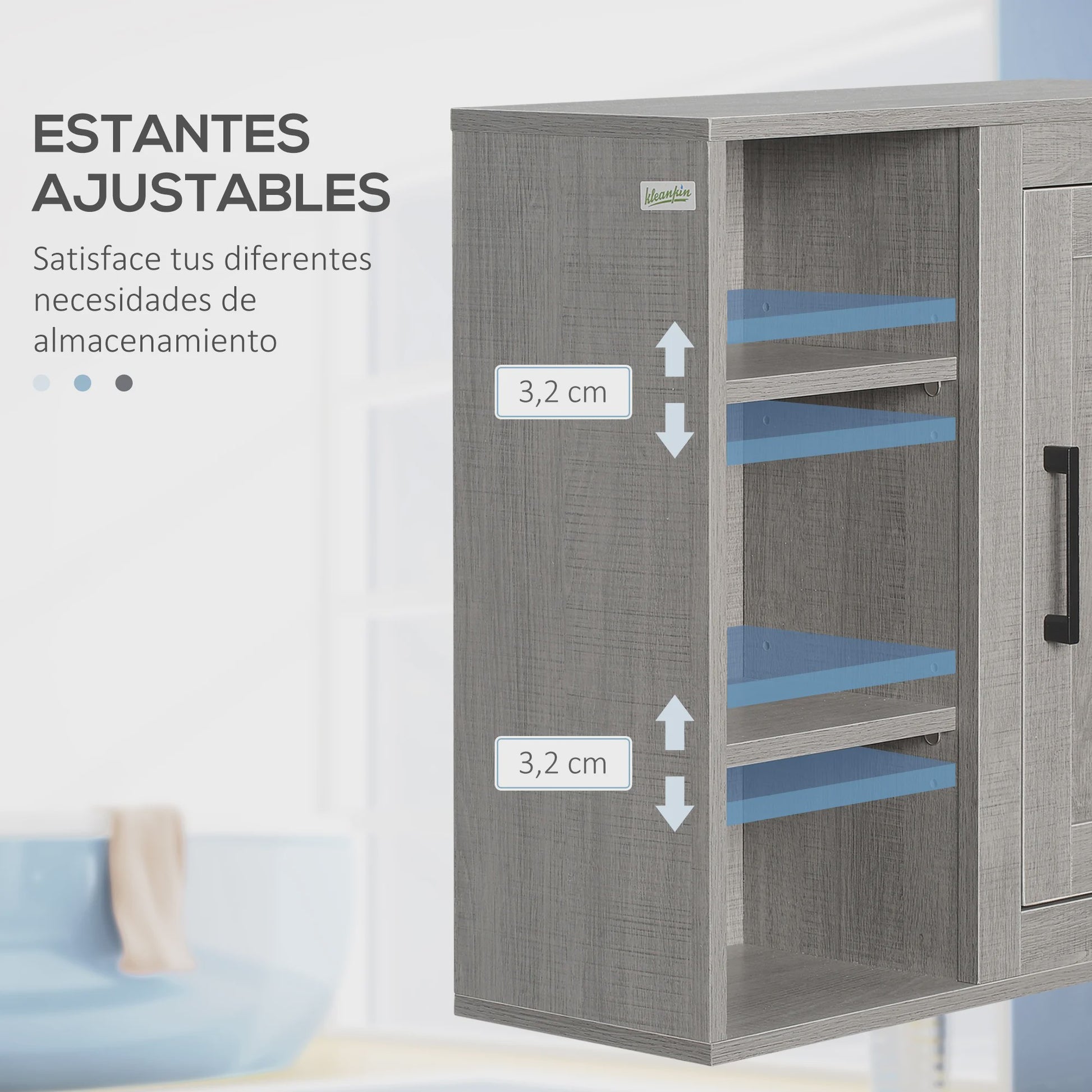 Kleankin Wandkast Badkamer met 3 Open Planken en 1 Deur - 48x20x50 cm