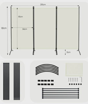 Vrijstaande Tuinafzetting 3 Panelen 255x182cm - Flexibele Afscheiding voor Balkon & Terras