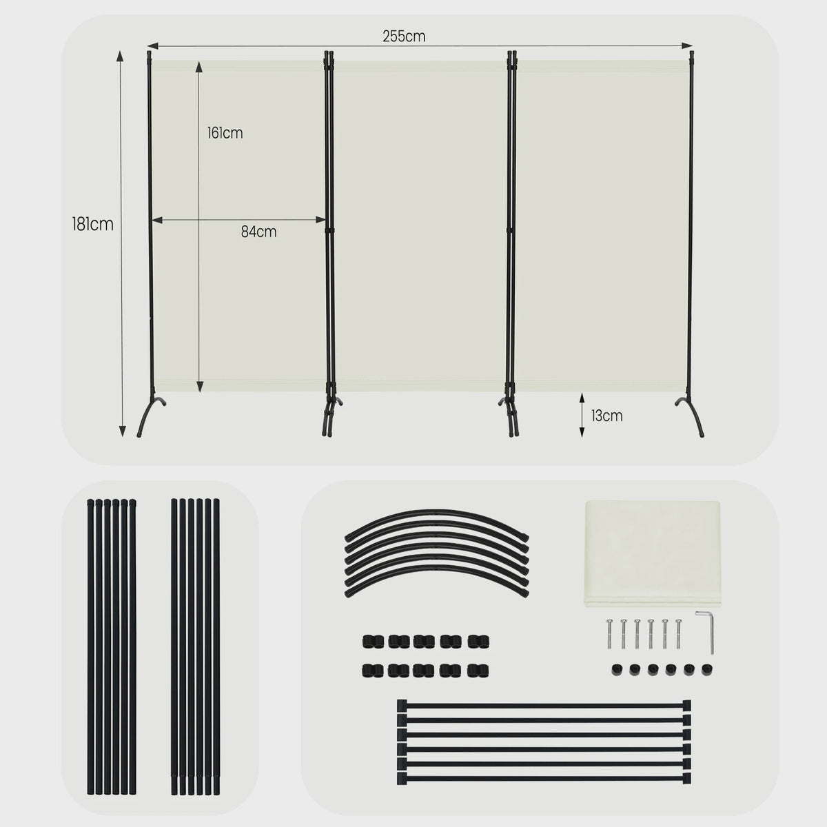 Vrijstaande Tuinafzetting 3 Panelen 255x182cm - Flexibele Afscheiding voor Balkon & Terras