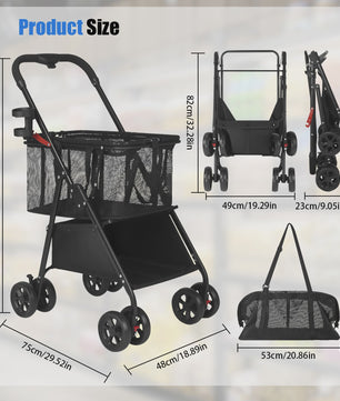 Dubbele Boodschappentrolley met 360° Wielen en Afneembare Tas