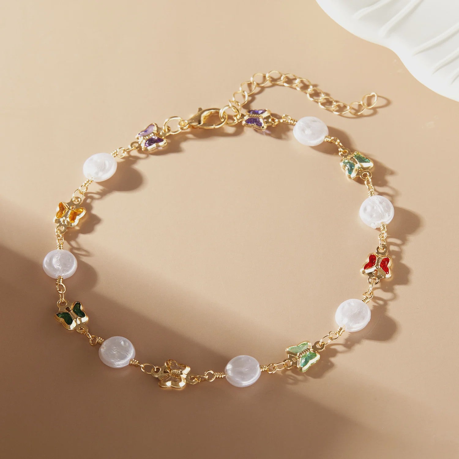 Vintage Boho Ankelbandje met Hartjes & Kristallen - Kleurrijk Zomer Sieraden voor Dames