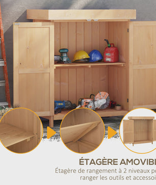 Outsunny Houten Tuinkast op Poten met Dubbele Deuren en Schuin Dak - 74x43x88 cm