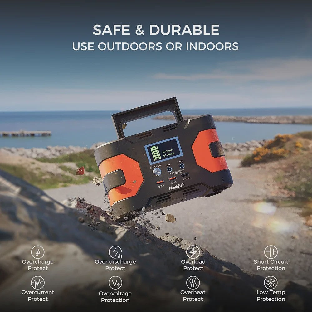 FlashFish EA200 Draagbare Power Station - 200W Pure Sine Wave, Oplaadbaar via Zon/Auto voor Camping & Noodsituaties