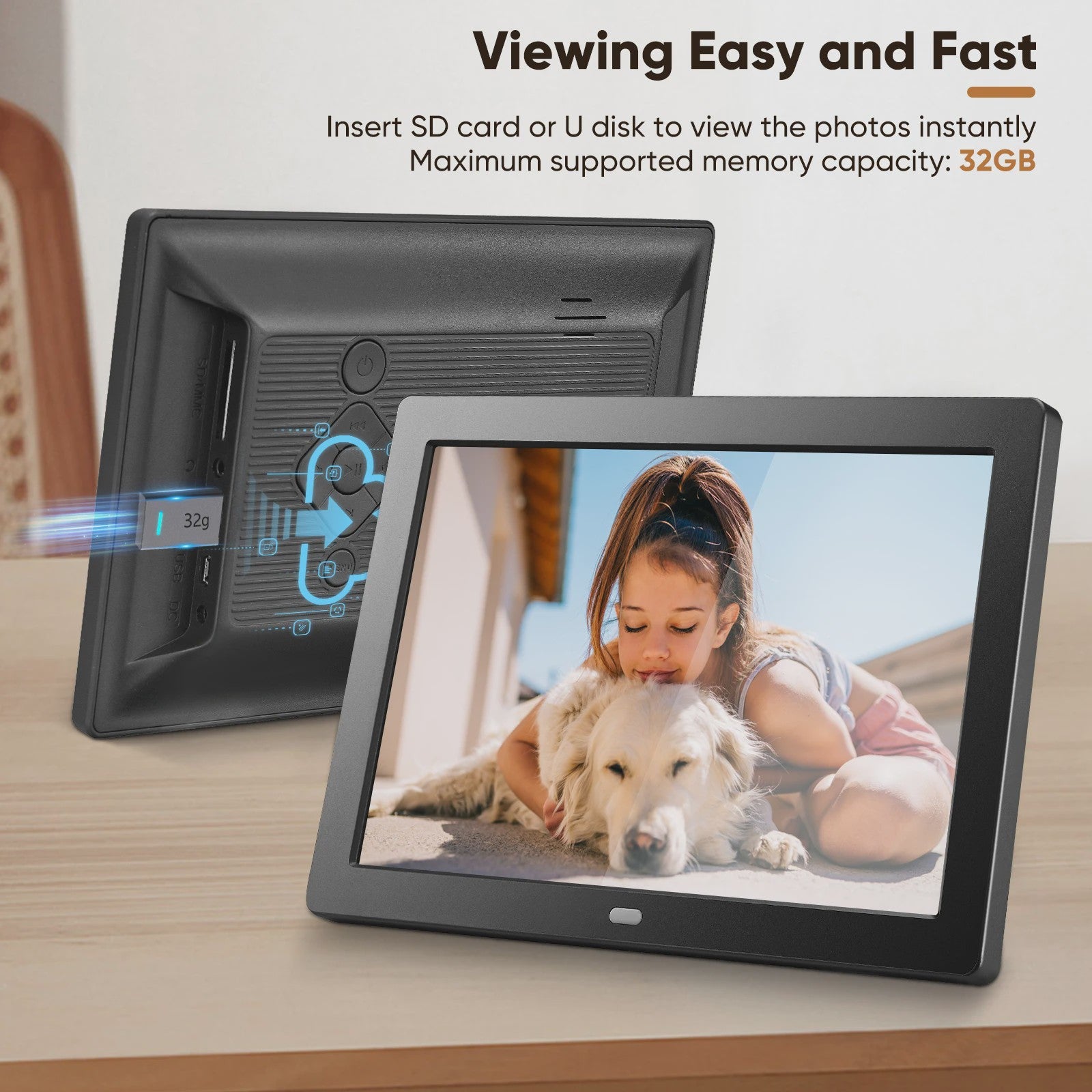 32GB Smart Digital Photo Frame 8'' Digital Photo Frame With Remote Control With 1280x800 IPS HD Touch Screen Wall Mountable