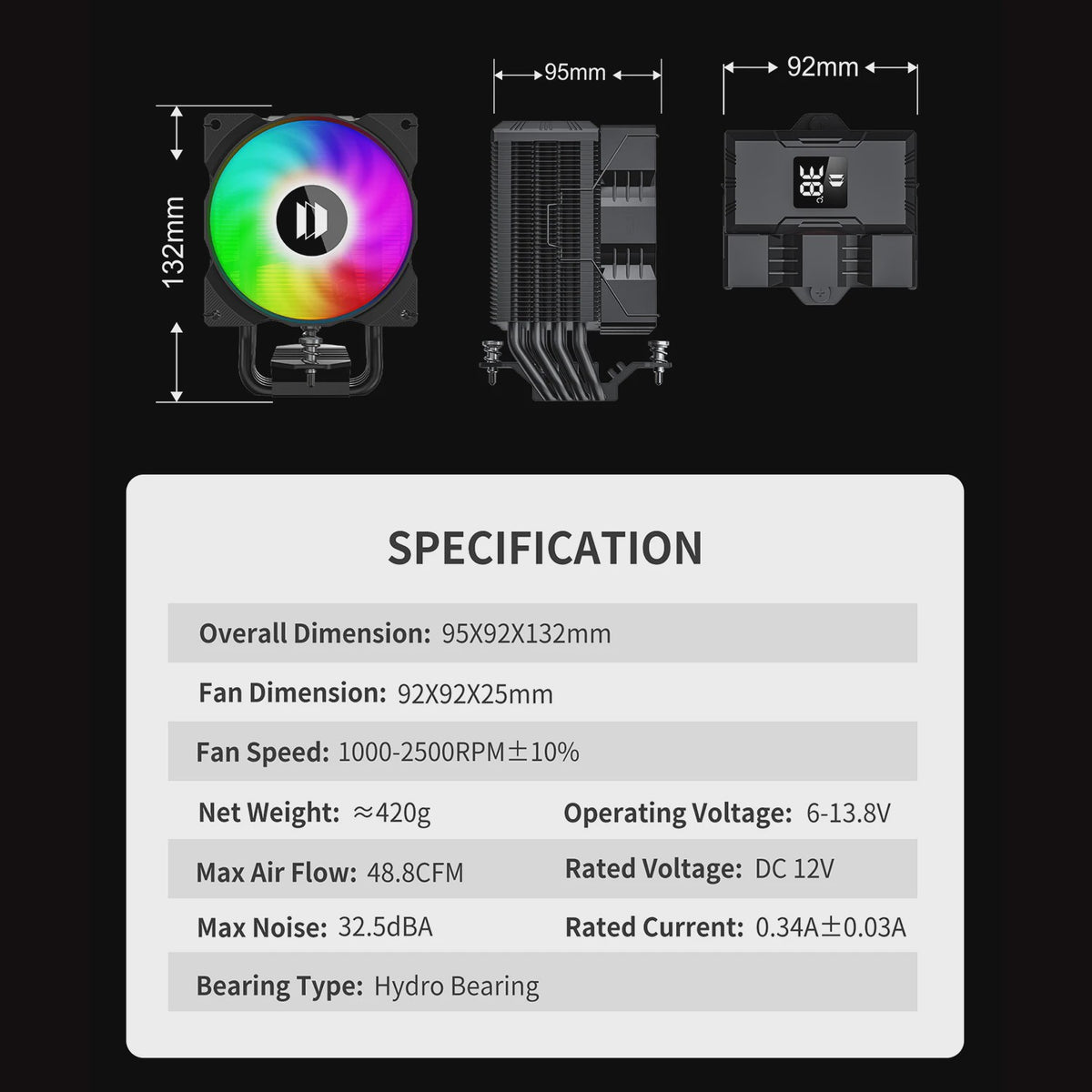 UPSIREN Walrus Assassin 90 CPU Cooler met Digitaal Display en 4 Heatpipes