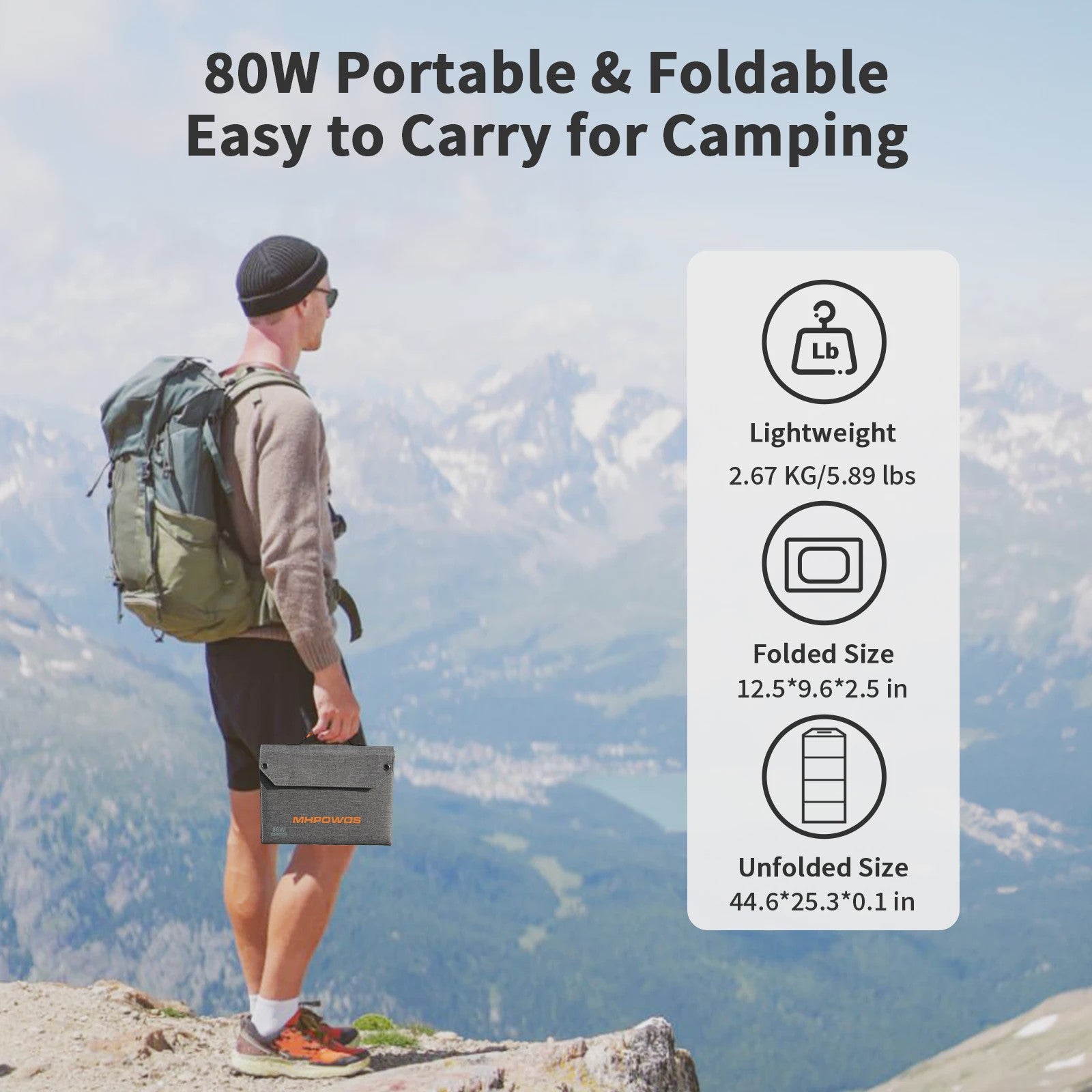 MHPOWOS 80W Opvouwbaar Zonnepaneel - Draagbare Powerbank met 4 Poorten & 7-in-1 Kabel voor Noodstroom