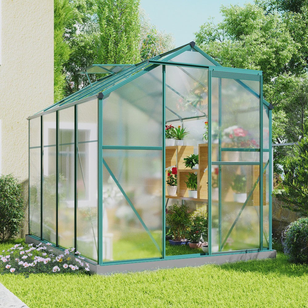 Aluminium Kweekkas met Fundering 4,75 M² - 190x253 cm met Dakraam en Schuifdeur