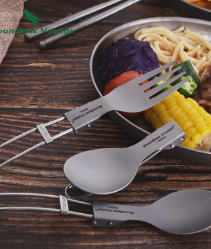 Titanium Camping Bestek Set - Opvouwbaar Lepel, Vork, Spork & Eetstokjes voor Outdoor Picknick