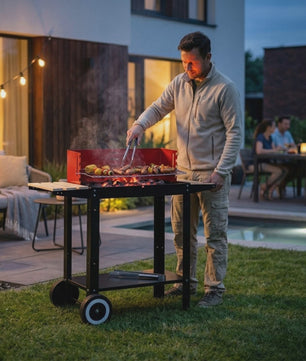 Mobiele Houtskool BBQ Grill met Wielen, Zijplanken en Accessoires - 40x40cm Grilloppervlak
