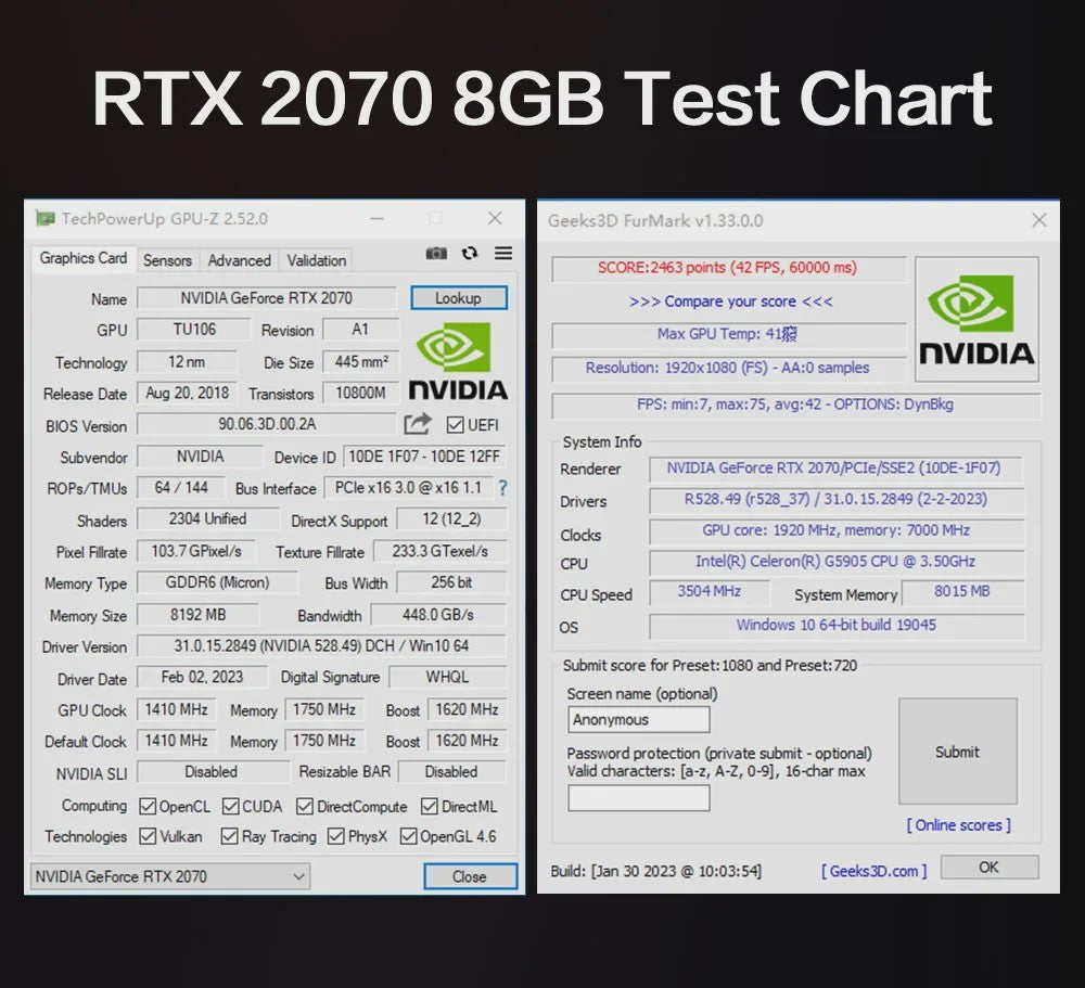MLLSE RTX 2070 Gaming Grafische Kaart - 8GB GDDR6, Dual-Fan Koeling, PCI-E 3.0
