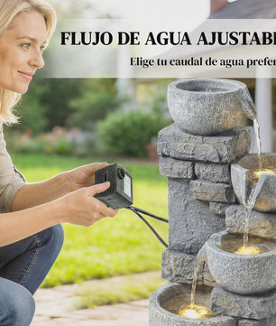 Outsunny Waterval Fontein met LED Verlichting en Verstelbare Pomp - Sfeervolle Tuindecoratie