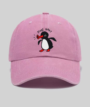 Stoere Katoenen Baseball Cap met Cartoon Pinguïn - Gebogen Klep & Zonbescherming