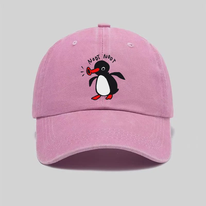 Stoere Katoenen Baseball Cap met Cartoon Pinguïn - Gebogen Klep & Zonbescherming