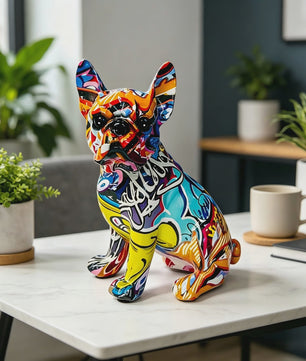 Kleurrijke Franse Bulldog Resin Beeld - Graffiti Decoratie & Huisornament