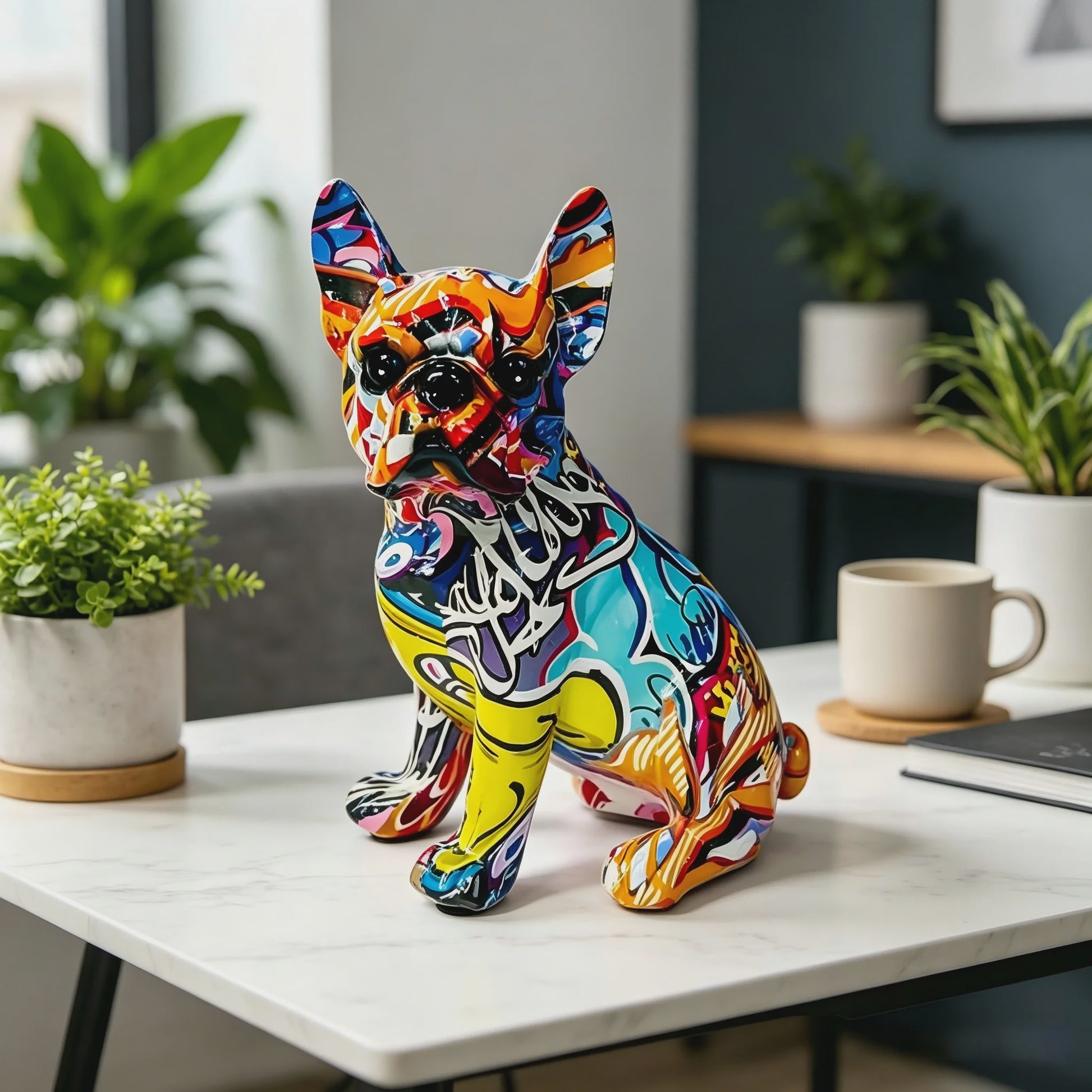 Kleurrijke Franse Bulldog Resin Beeld - Graffiti Decoratie & Huisornament