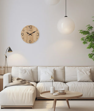 Moderne Houten Wandklok met Houtnerf Textuur - Stille Werking & Batterijgevoed - 10-16 Inch
