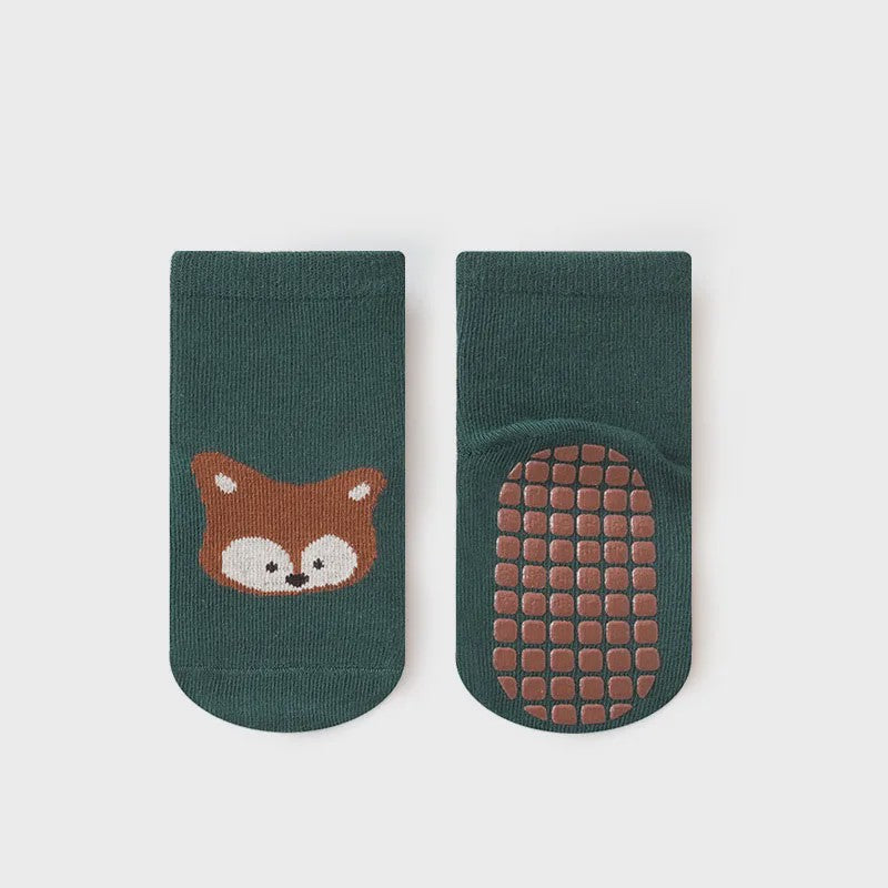 6 Paar Antislip Sokken Kinderen - Schattige Dierenprint (Vos & Beer) - Comfortabel voor Peuters