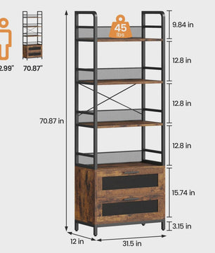 Industriële Boekenkast met 4 Open Planken en 2 Lades - Rustiek & Farmhouse Stijl