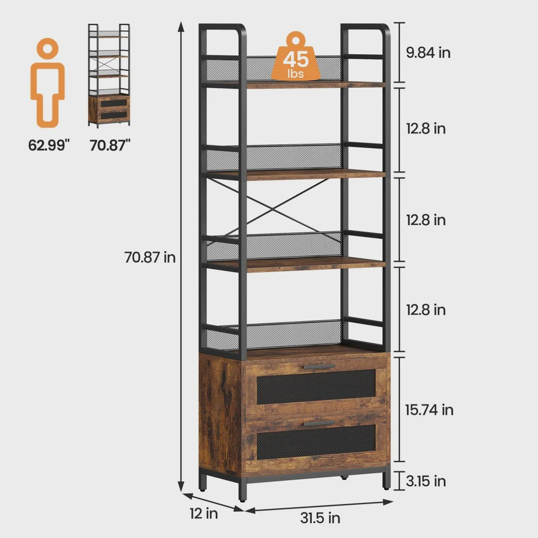 Industriële Boekenkast met 4 Open Planken en 2 Lades - Rustiek & Farmhouse Stijl