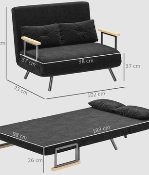 Zwarte 4-in-1 Sofa Bed met Verstelbare Rugleuning en 2 Kussens - Compact en Multifunctioneel