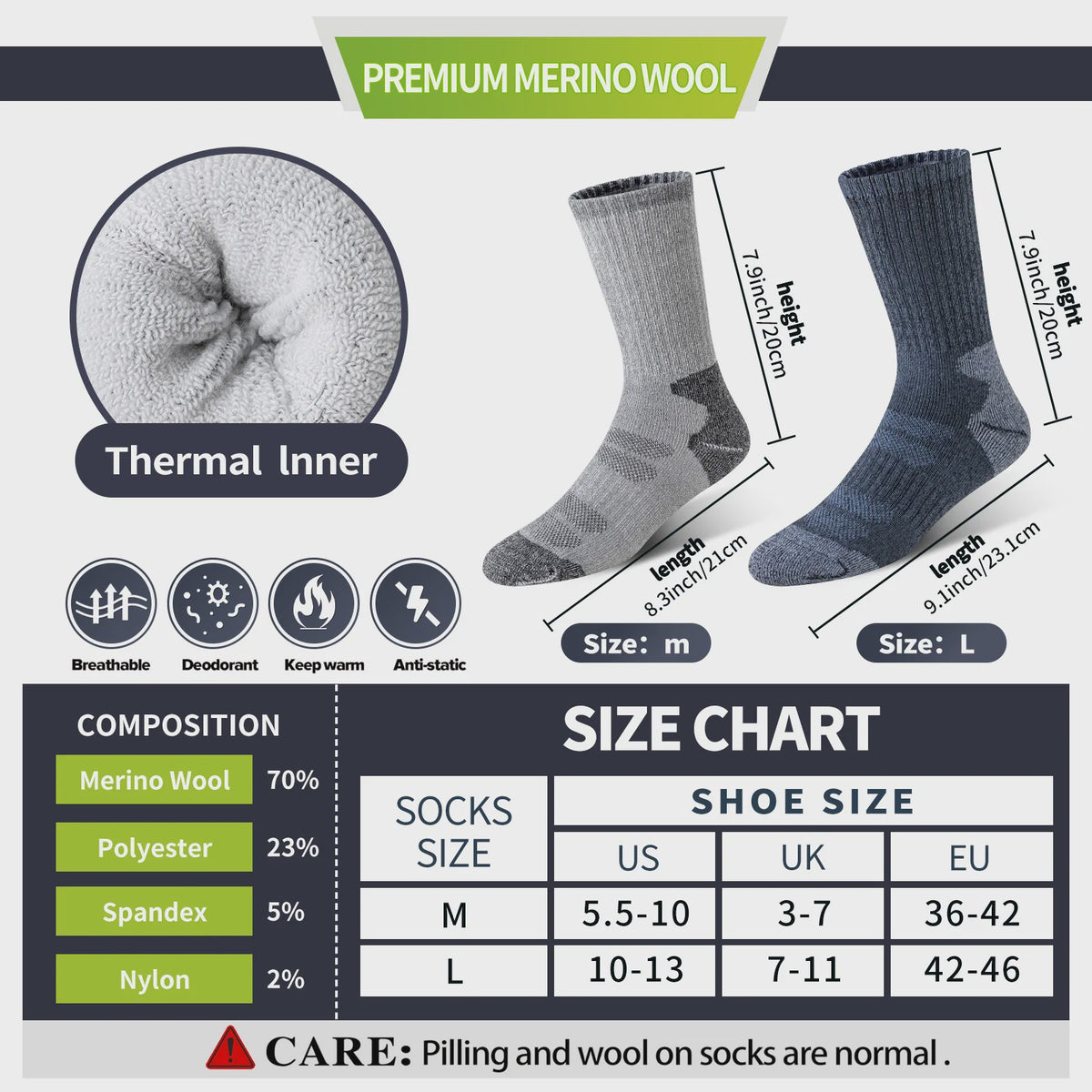 5 Paar Merino Wol Wandelsokken - Warm, Ademend & Compressie voor Heren & Dames