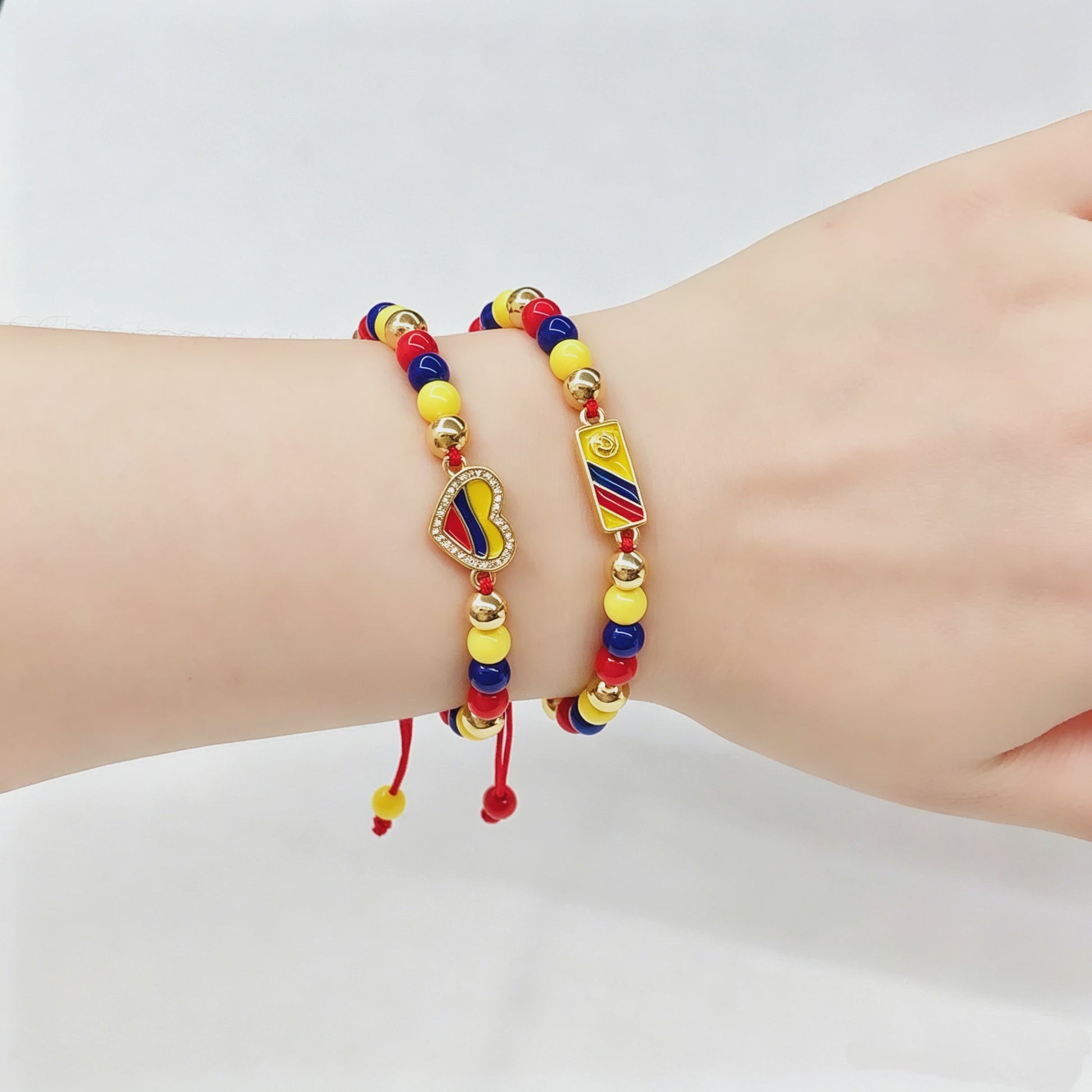 Colombia Vlag Armband - Verstelbaar Patriotisch Sieraden met Rood, Geel en Blauwe Kralen