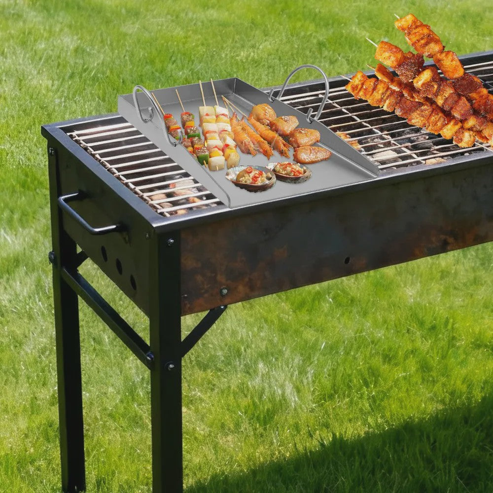 RVS Grillplaat 40x30cm - Heavy Duty BBQ Pan met 2 Spatels