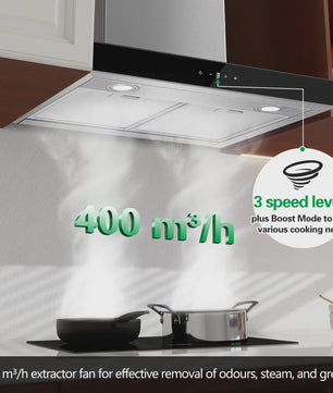 Topstrong 60cm Wandmodel Afzuigkap - Krachtig 400m³/u, Energiezuinig A+++, Stille Werking (52dB) & Touch Control