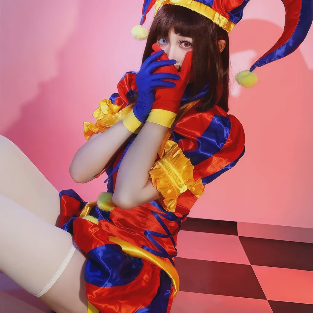 Pomni Cosplay Kostuum - The Amazing Digital Circus Clown Uniform