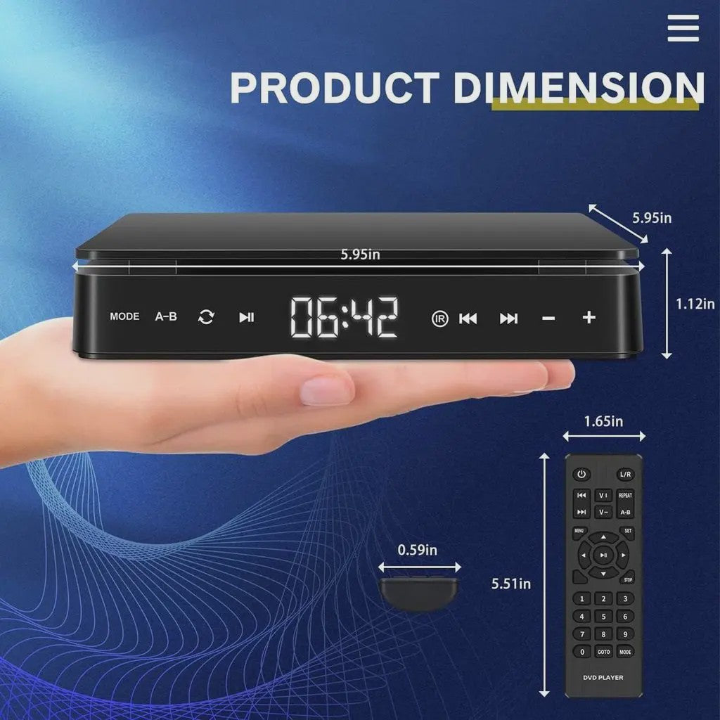 Compacte DVD Speler met HDMI, USB, Type-C en Touch Panel - Zwart