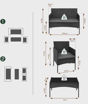 Luxe Rotan Tuinmeubelset: 2 Fauteuils, 1 Bank & Salontafel - Weerbestendig voor Balkon & Tuin
