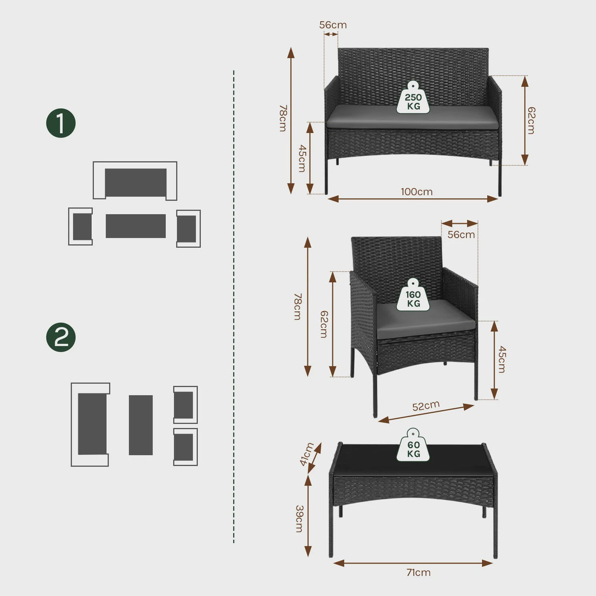 Luxe Rotan Tuinmeubelset: 2 Fauteuils, 1 Bank & Salontafel - Weerbestendig voor Balkon & Tuin