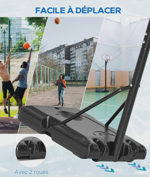 Verstelbare Basketbalpaal met Wielen - Zwart, 182-213 cm Hoogte