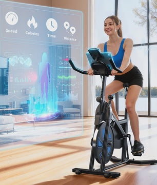 Indoor Hometrainer Fiets met 12KG Vliegwiel, 100 Niveaus Weerstand & Display