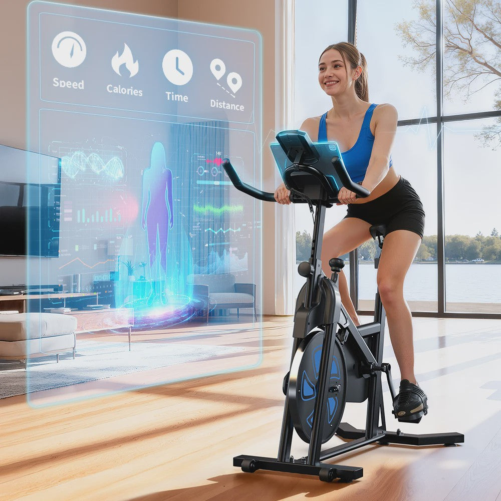 Indoor Hometrainer Fiets met 12KG Vliegwiel, 100 Niveaus Weerstand & Display